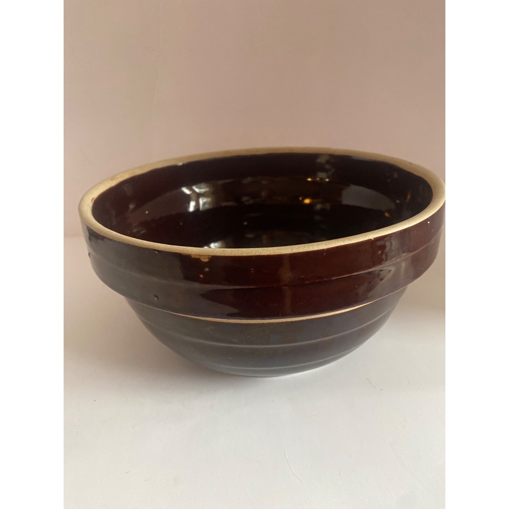 Primitive Stoneware Brown Glazed 9" Mixing Bowl | Vintage Kitchenware